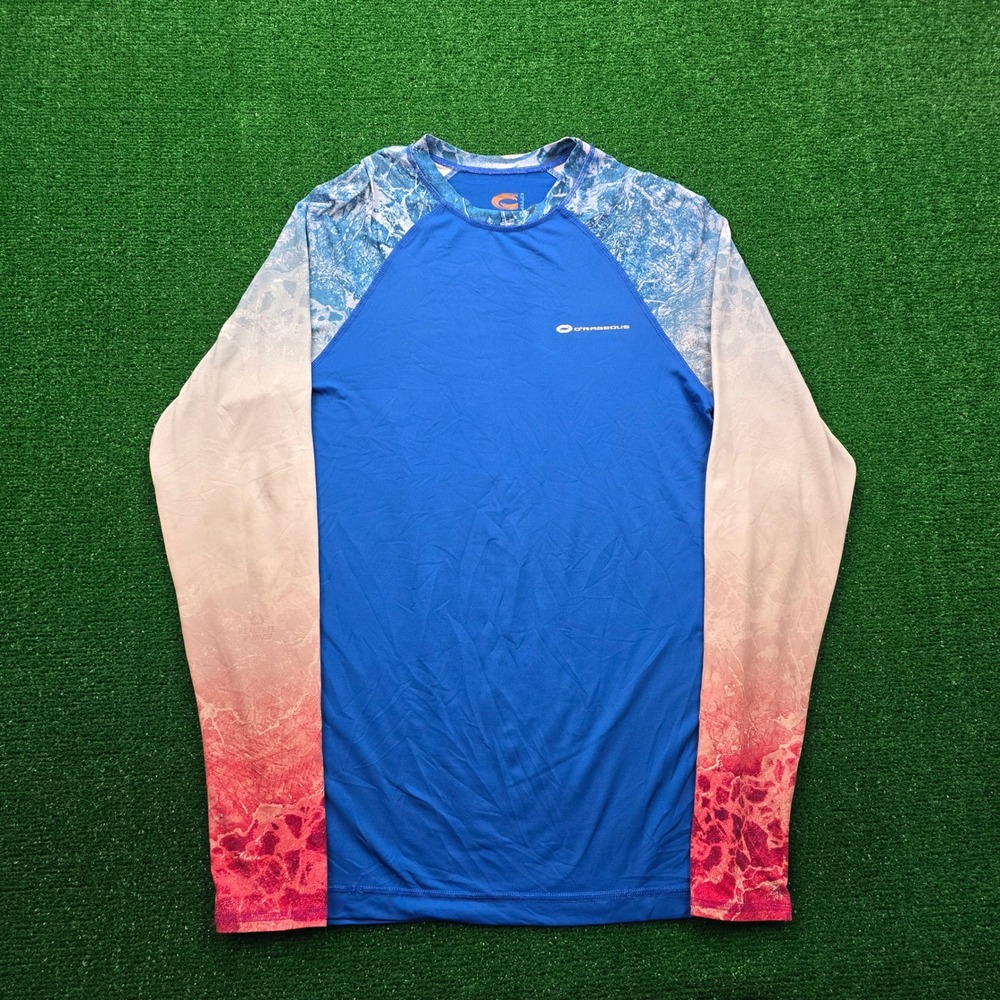 O'Rageous Rash Guard Shirt Mens Medium‎ Blue Long Sleeve Realtree WAV3 Swim